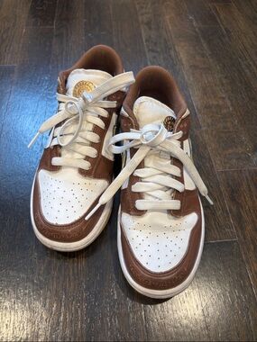 Kids Brown and White Leather Sneakers - Casual Lace-Up Shoes